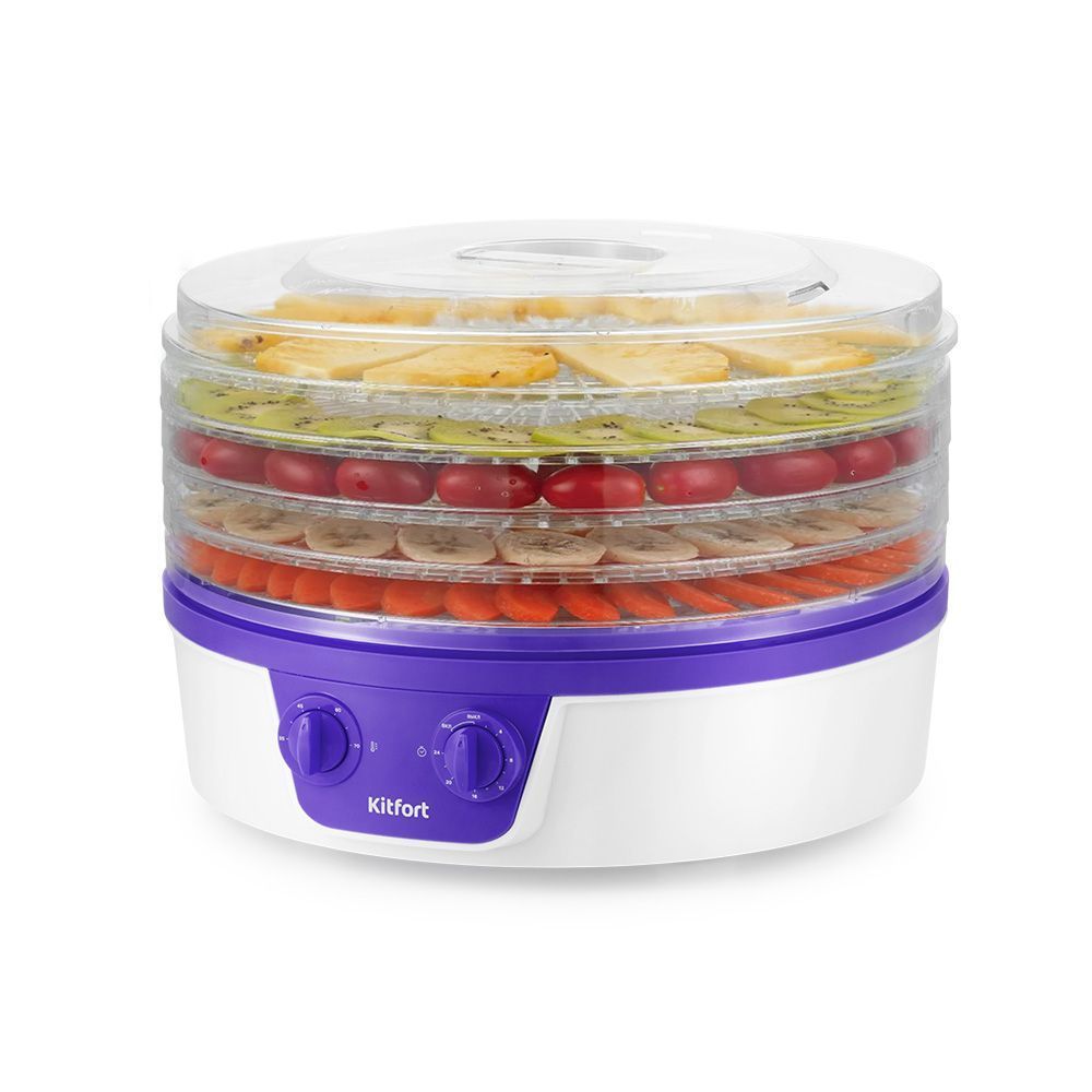 Сушилка для овощей и фруктов Kitfort КТ-1935-1, бело-фиолетовая (уценка)