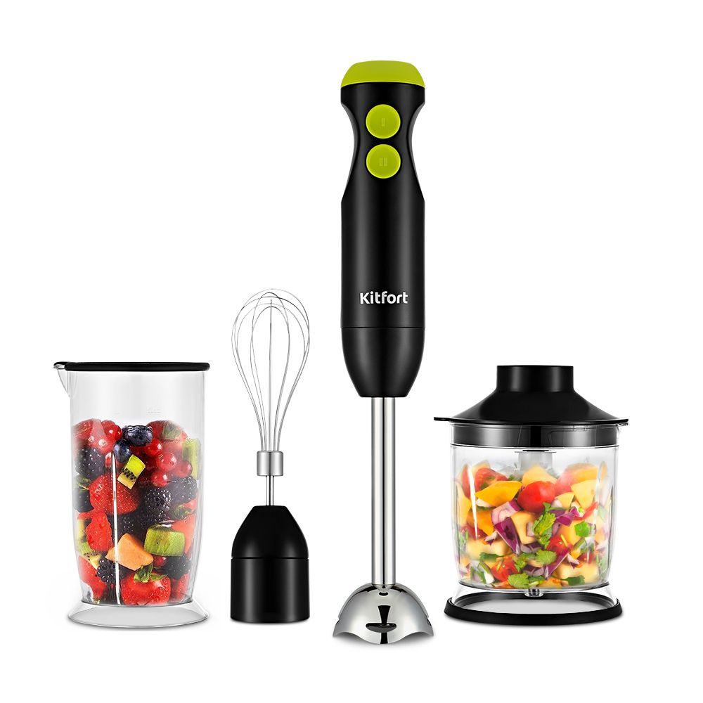 Блендер погружной «3 в 1» Kitfort КТ-3041-2, чёрно-салатовый