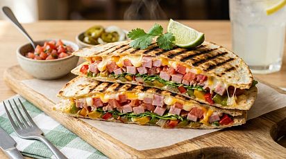 Тортилья с сыром, овощами и ветчиной